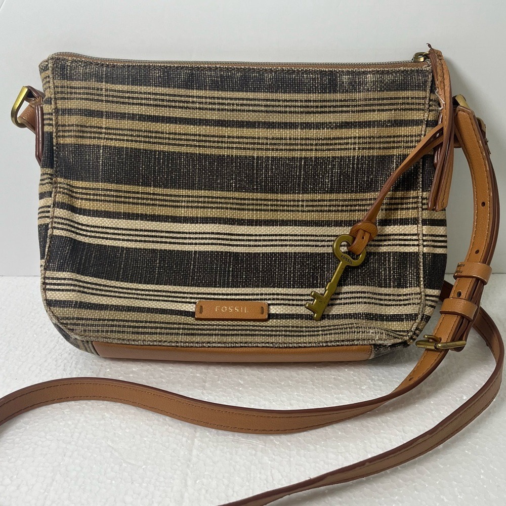 Fossil Striped Woven Crossbody Bag Boho Earth Tone